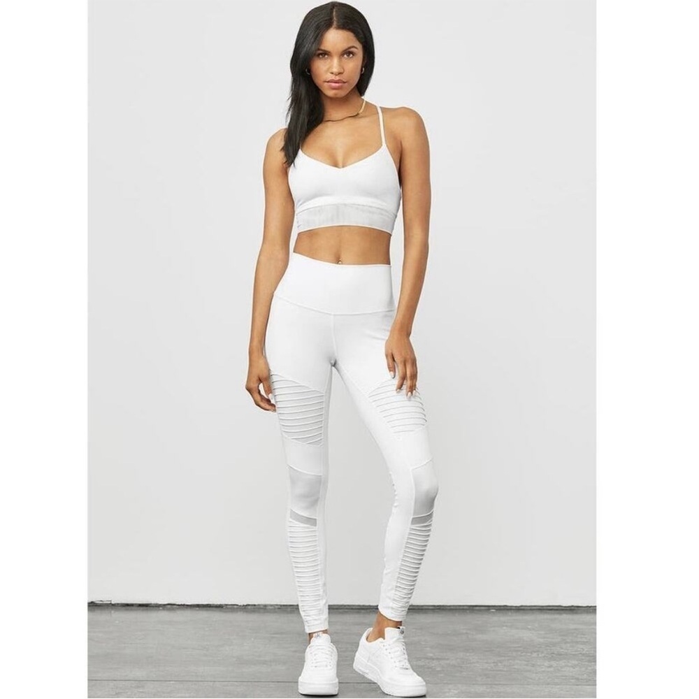 Alo High-Waist Moto Legging in White/White Glossy